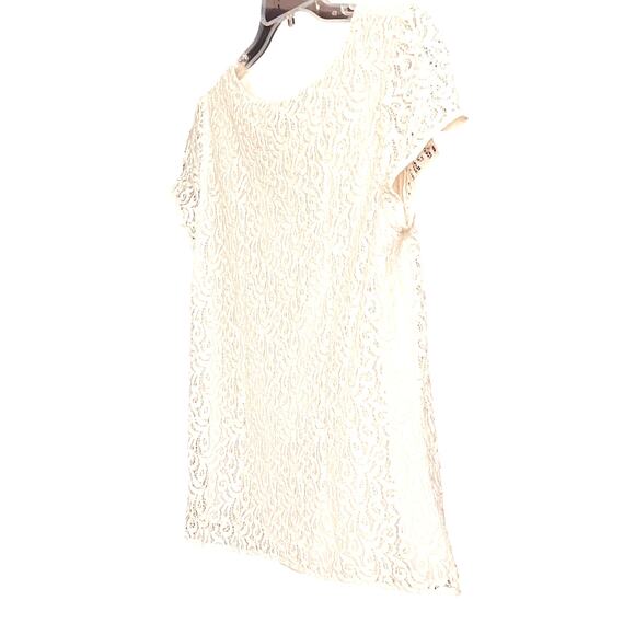 LOFT BY ANN TAYLOR CAP SLV, ROUND NECK, LINED, LACE BLOUSE, WOMENS, M, IVORY - Picture 3 of 12